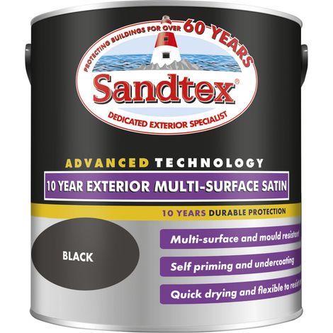 Sandtex 10 Year Exterior Multi Surface Satin - Black - 2.5L