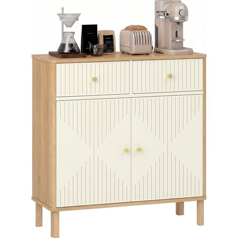 Buffet - HOMCOM - plateau effet chêne, 2 tiroirs, 2 portes, étagère réglable - MDF - 77x30x80cm - crème (1/5)