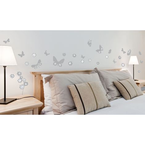 Sticker autocollant papillon argenté, 2 pièces, 11x11 cm - Déco murale intérieure pour maison et bureau (1/3)