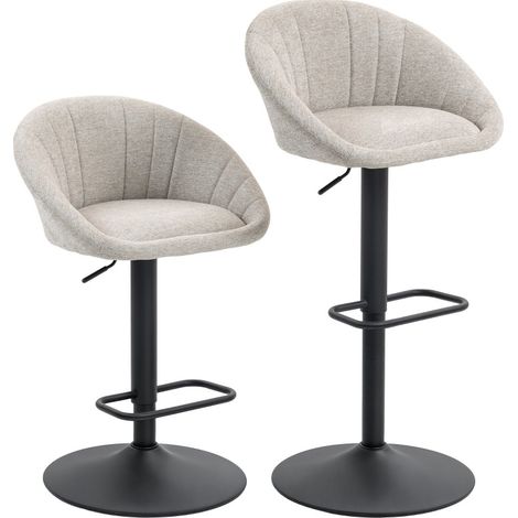 Set 2 sgabelli da bar girevoli regolabili in tessuto beige con braccioli MODENUIT (1/4)