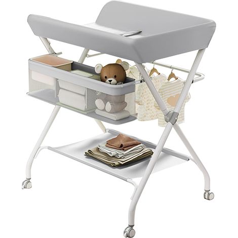 Hoerfuriy – Table à langer pliable pour bébé – Réglable en hauteur – 4 roues verrouillables – Panier de rangement inclus – Poids léger 4,8 kg (1/5)