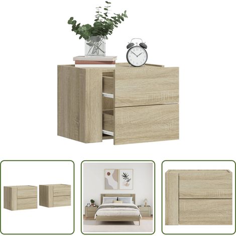 Holz Nachttisch - Wand-Nachttische 2 Stk. Sonoma-Eiche 45x30x35 cm (1/5)