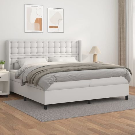 Lit double Lit à sommier tapissier avec matelas Lit Adulte Blanc 200x200cm Similicuir BVM52466 (1/5)