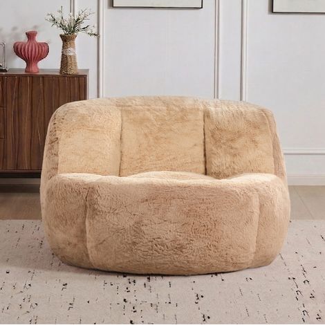 Sofá puf XXL con funda de pelo sintético, 110 x 106 x 77 cm, marrón/camel OKMYHOME (1/5)