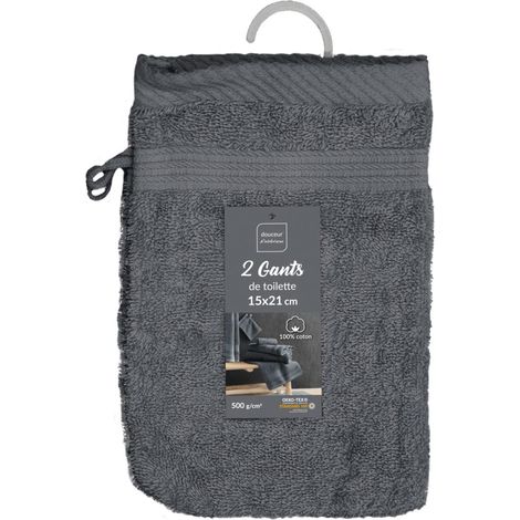 2 gants de toilette 15 x 21 cm eponge unie tendresse Anthracite (1/5)