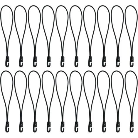QORVA-20 Pièces Tendeurs en Caoutchouc avec Crochets Élastiques 26 cm, Sandow pour Bâche Petit et Mini Format, 4 mm Épaisseur, Noir, Idéal pour Bagages et Camping