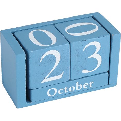 Calendrier de bureau vintage en bois, bloc de bois, affichage des dates du mois, décoration pour la maison ou le bureau, bleu (1/5)