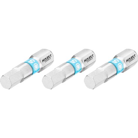 Embout-tournevis (bit) Hazet 2204N-5/3, hexagone massif 6,3 (1/4 pouce), profil à 6 pans intérieurs, 5 mm, nombre d'outils : 3 (1/4)