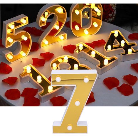 Lampe LED Chiffre 7 Doré - Lumière Chaude pour Décoration de Mariage, Anniversaire et Fêtes