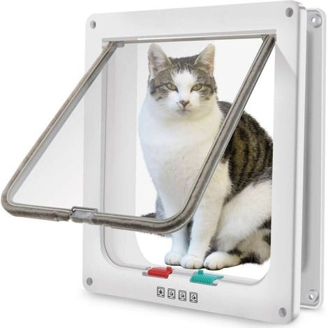 Grande chatière (dimensions extérieures 28 x 24,9 x 5 cm), chatière à 4 voies pour chats et petits chiens, facile à installer et à utiliser (1/5)