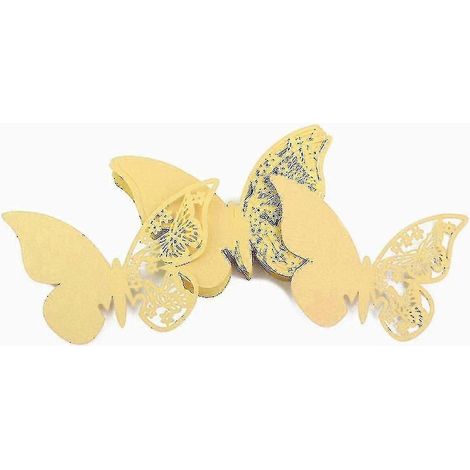 50 marque-places en papier découpé avec précision en forme de papillon pour verres à vin -z-Gold
