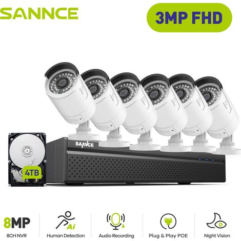 SANNCE PoE Kits de videovigilancia,8CH NVR con 3MP × 6 Cámara Seguridad Visión Nocturna Exterior Cámara de Vigilancia,4TB HDD (1/5)
