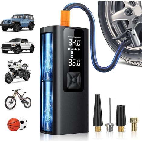 Tragbarer Reifenfüller-Luftkompressor, 150 PSI und 3-mal schnellere kabellose Luftpumpe für Autoreifen, 20000 mAh, mit digitalem Manometer, Dual-LCD-Display und LED-Licht, Fahrradpumpe, für Motorrad, 