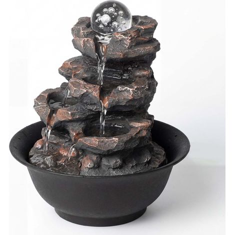Spector Water Fountain Tabletop Glass Ball Feature 3-Speed Flow Resin Rock Brown (1/5)