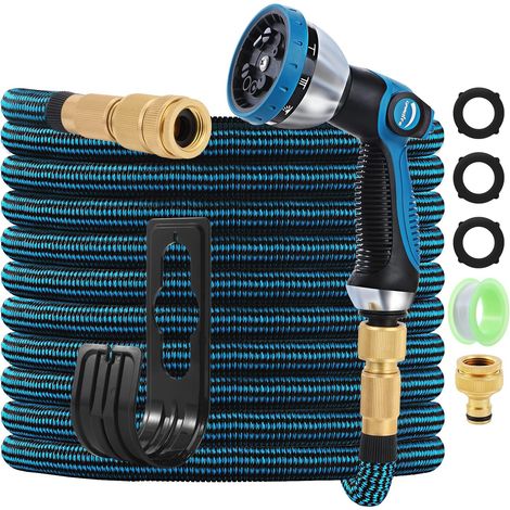Expandable garden hose 100FT/30M - With 10-function hose nozzle - Extra strong - 3750D - Flexible hose with solid aluminum accessories 3/4" - For outdoor use (1/5)