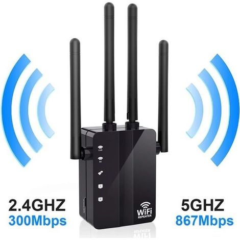 (Schwarz) 1200 Mbit/s WLAN-Repeater – Dualband – 4 Antennen