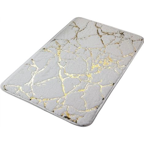 Tapis de bain texturé effet marbre - Séchage rapide - Antidérapant - Rectangulaire - En polyester - Pour la salle de bain, la cuisine, la chambre à coucher - Blanc - Dimensions : 40 x 60 cm (1/5)