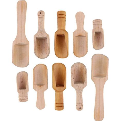 Lot de 10 cuillères à sel en bois, petites cuillères à sel, cuillères à thé en bois, cuillères à assaisonnement-13X12X2.5CM (1/4)