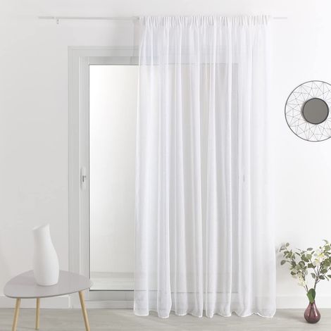 Voilage Effet Lin à Galon Fronceur Polyester Transparent Tamisant Prêt à Poser pour Fenêtre Salon, Chambre, Cuisine 290 x 240 cm Blanc (1/4)