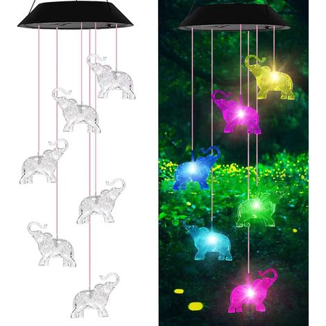 Ortviai Applique Solaire Extérieure Étanche avec Clochette à Vent et Design Éléphant 3D – 70 cm, LED Colorées (1/4)