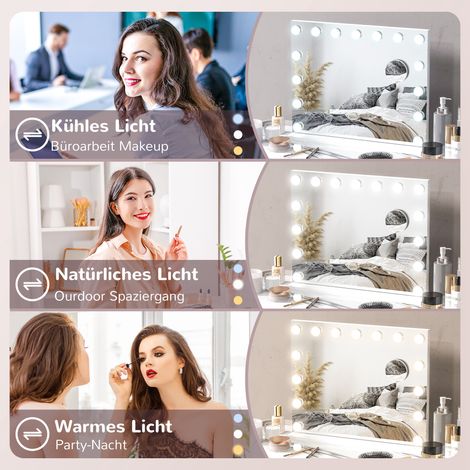 Miroir de maquillage LED, 3 modes d'éclairage, intensité réglable, commande tactile, USB, 58x48 cm, blanc (1/5)