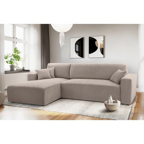 AX LIVING Catea Beige Sofa mit Schlaffunktion – Ecksofa 279cm mit Bettkasten L