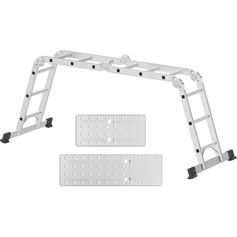 Échelle Multifonction 3.4m Aluminium, 4x3 Marches, Charge 150 kg  Échelle Pliante avec 2 Plateaux de Travail, Échelle Polyvalente, 7-en-1, pour Chantier, Toiture, Jardin (1/5)