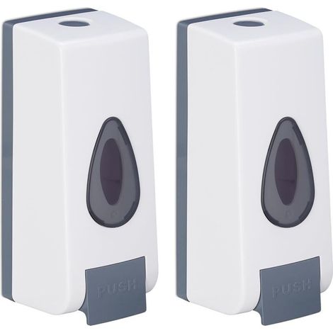 Distributeur de savon mural, lot de 2, porte-savon liquide avec pompe, 19x7x7 cm, blanc (1/5)