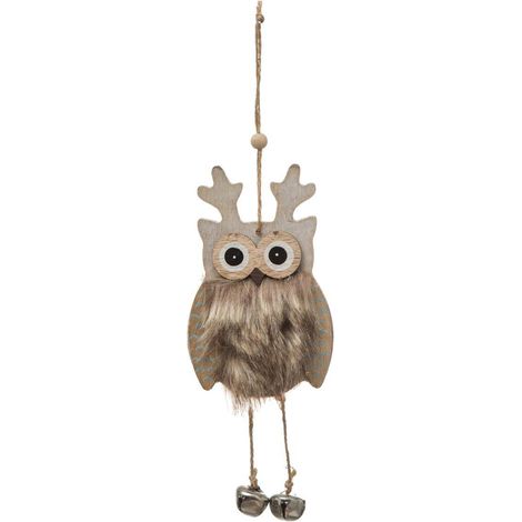 Weihnachtsanhänger Holz Eule Fell Glocke - Brauner hirsch (1/5)