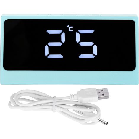 LED Digital Alarm Clock Silent Smart Temperature Date Luminous LargeScreen Desktop Makeup Mirror(Blue ) (1/5)