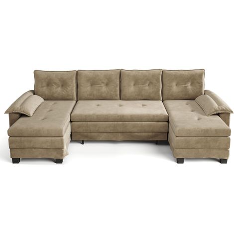 Canapé en U Convertible - 3 Places - Chenille - Porte USB & Coussins Inclus & Accoudoirs & Cadre Bois - 278 x 127 x 87 cm - Camel (1/5)