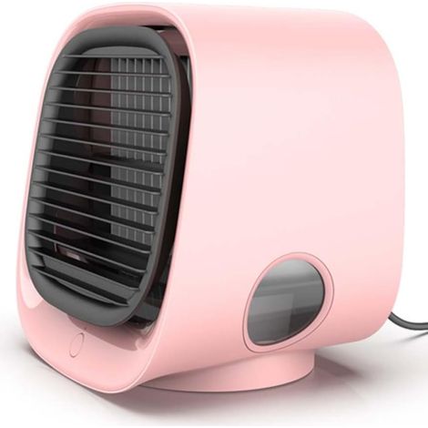 Climatiseur, rafraîchisseur d'air par évaporation, ventilateur climatiseur portable, mini rafraîchisseur d'air par évaporation à 3 vitesses, humidificateur d'air personnel (rose) (1/3)