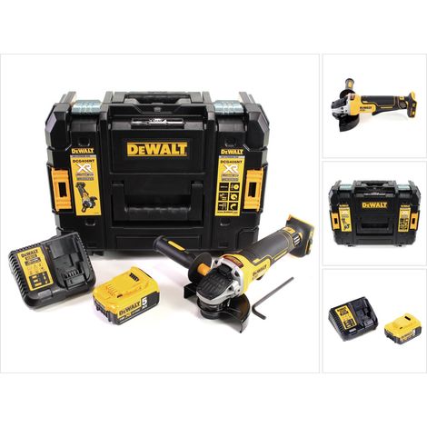 Smerigliatrice angolare a batteria DeWalt DCG 406 P1 18V 125mm senza spazzole + 1x batteria 5.0Ah + caricabatterie + TSTAK