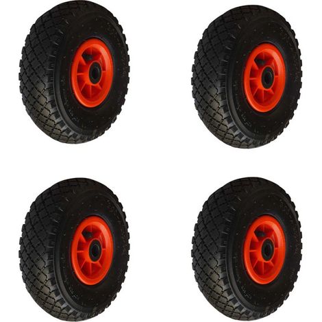 Lot 4 roues gonflable diable 260x85mm (3.00-4) à rouleaux alésage 20mm charge 405kg