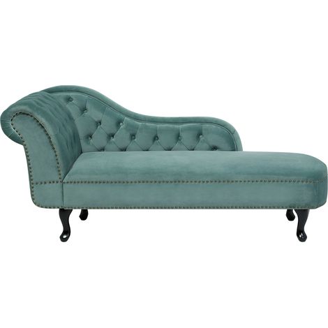Chaise longue tapizado en terciopelo verde menta con botones versión izquierda Nimes (1/5)
