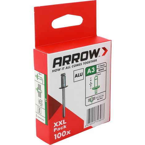 Arrow Blindniete Typ RA Ø 3 x 6 mm Aluminium 100 Stück (1/3)