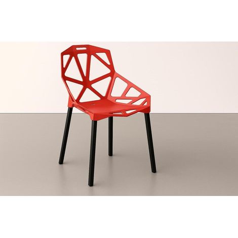 ORION91oficial® - Silla ELECTRA  Asiento Polipropileno Rojo   Estructura Acero Reforzado Negro  (80x54x59 cm) Estilo Moderno  Comedor  Hostelería  Oficina  Salón  Teletrabajo  Cocina - spaziO (1/5)