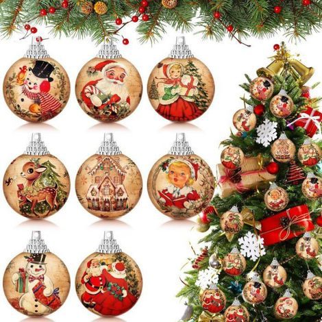 Boules de Noël décoratives vintage pour sapin, décoration de Noël colorée, Père Noël, bonhomme de neige, boule suspendue pour (1/5)