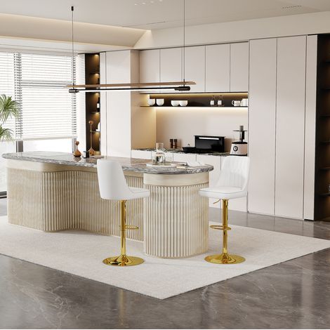 Tabouret de bar réglable en hauteur, pivotant à 360°, lot de 2, PU blanc et métal doré HAVRYA (1/5)