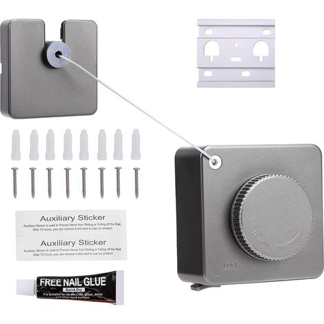GARRYFIZH Corde à linge rétractable anti-affaissement acier inoxydable 4.6m gris