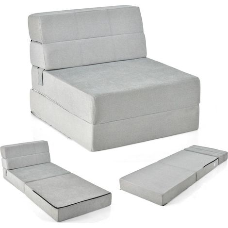 Sofa cama plegable 3 en 1 con funda lavable de espuma extragruesa 15cm gris