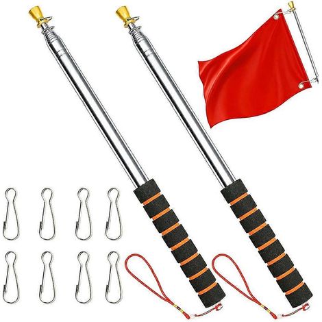 Mât de drapeau télescopique de 3 mètres, canne de drapeau rétractable manuelle avec 4 clips, poignée antidérapante pour le camping et les événements de guidage. (1/5)