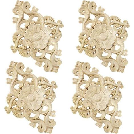 Ensemble de 4 décorations en bois sculpté pour meubles, murs, armoires, portes, décorations et projets de bricolage