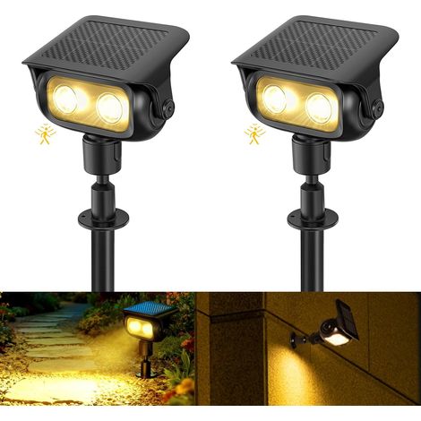 Lampe Solaire Exterieur Detecteur de Mouvement Lot de 2, 3000K Blanc Chaud Spot Solaire Extérieur 4 Modes& 2 Installation,IP65 Étanche Éclairage Paysager pour Jardin, Chemin (1/5)
