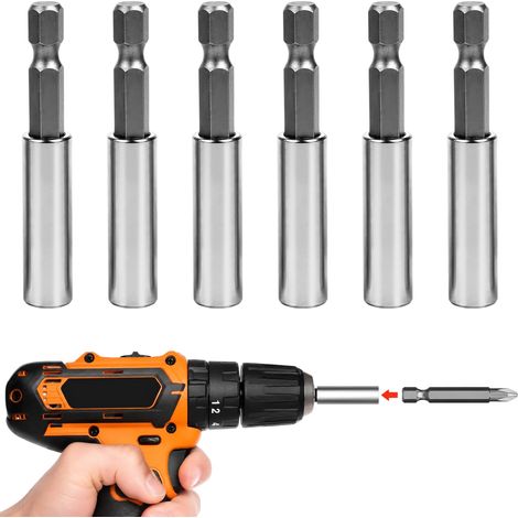Lot de 6 Porte-Embouts Magnétiques 1/4", Porte Embout Visseuse Aimanté 60 mm en Acier, Porte-Embouts à Changement Rapide pour Visseuse Perceuse sans Fil et Outils Électriques (1/5)