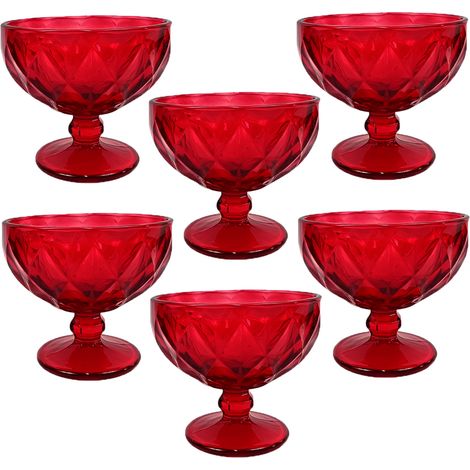 Set 6 Coppe Vetro Rosso con Piede 360 ml Coppette Gelato Macedonia Dolci Eleganti per una tavola di Natale Effetto Diamante Eleganti per le Feste e Occasioni Speciali