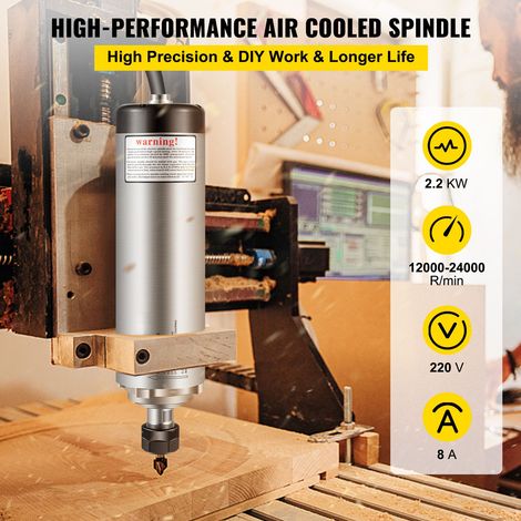 Moteur broche refroidi par air 2.2KW 220V ER20 CNC pour fraiseuse gravure bois metal pierre (1/5)