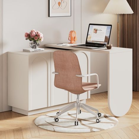 Bureau droit-angle L réversible-pivotant-écran inclinable-bureau PC-Blanc-110x100x75cm (1/5)