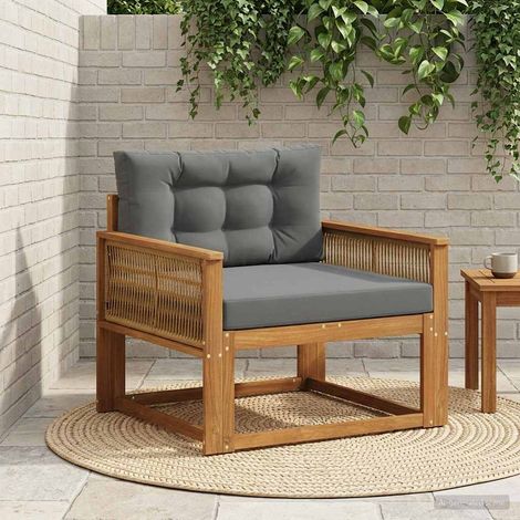 Canapé de jardin 1 place en bois d’acacia massif naturel avec coussins anthracite - PANGIVO (1/5)