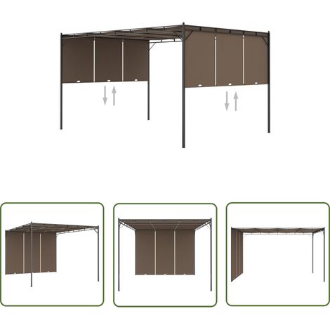 The Living Store Belvédère de jardin avec rideau latéral 4x3x2,25 m Taupe - Abris De Jardin - Auvent De Jardin - Parasol De Jardin - Tente De Jardin - Abri Solaire (1/5)